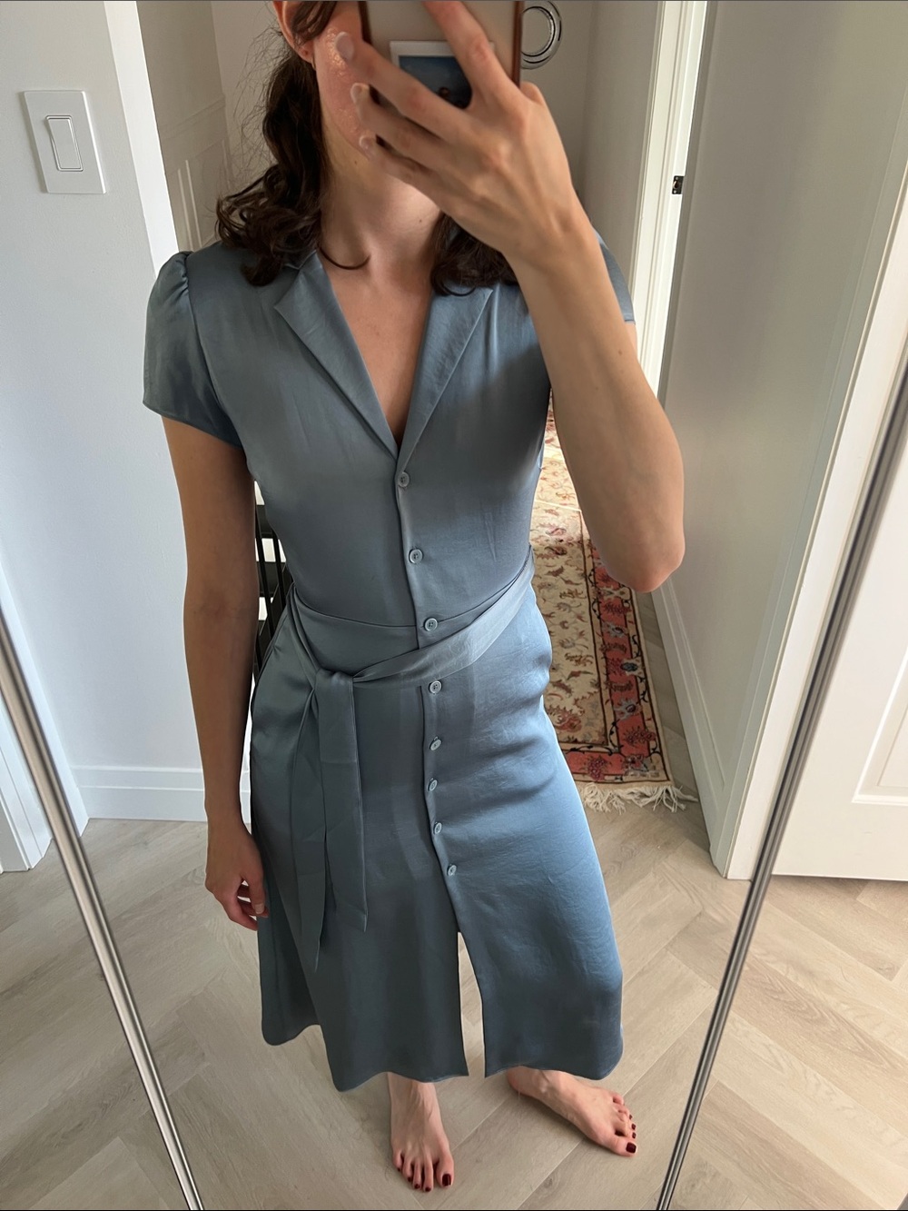 Wilfred Slate Blue Button-Down Dress with Belt Tie
